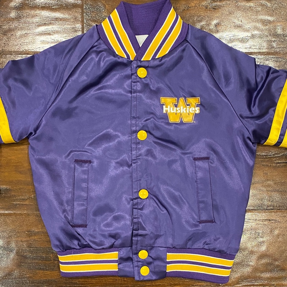 Chalk Line UW Purple & Gold 'W Huskies' Satin Varsity Jacket Kids Size 5 - Picture 2 of 12